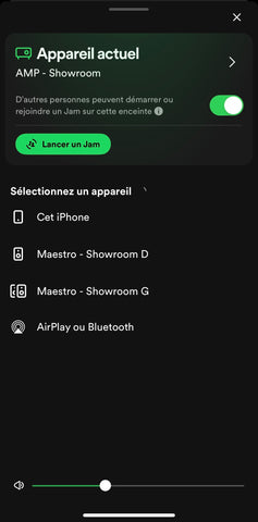 Sélection de l'appareil dans l'application mobile Spotify