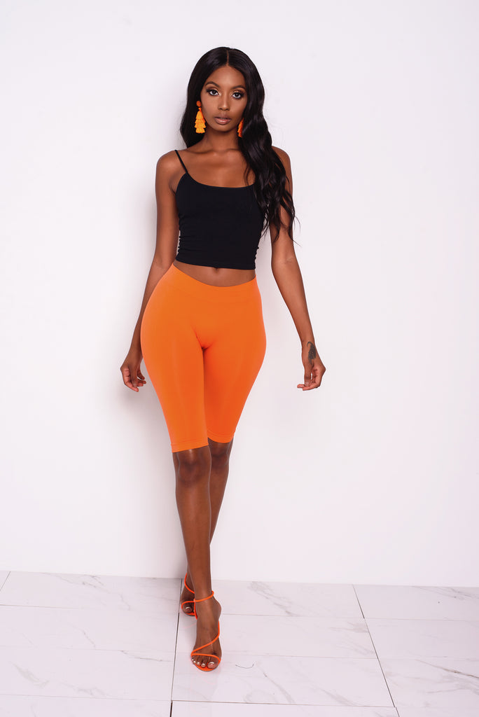 orange biker short set