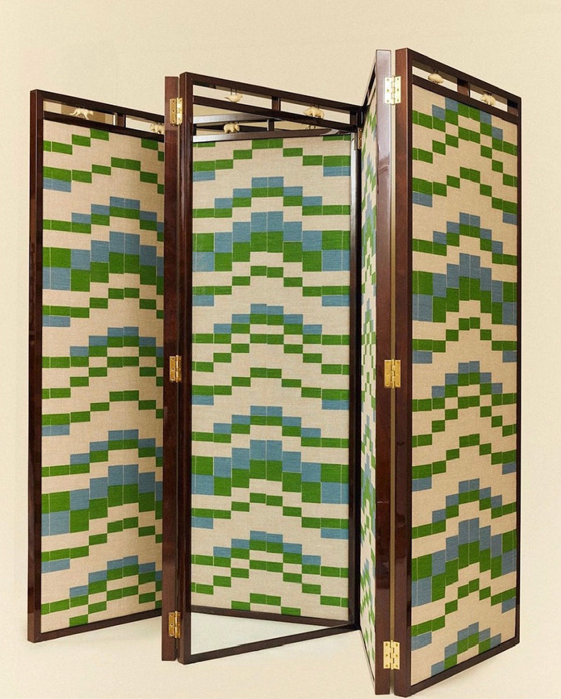 green striped folding screen