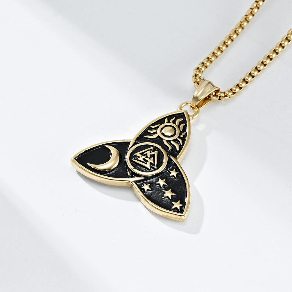 Celtic Triangle Knot Sun Moon Star Necklace - GothReal product image