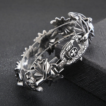 Goth Style Wolf Head Cross Bracelet | GothReal