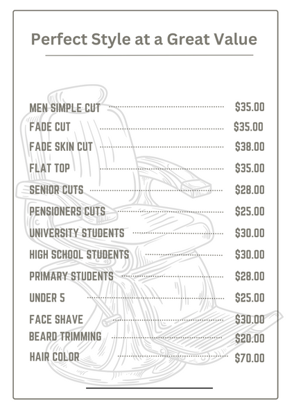 Prices of  barber shop