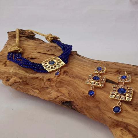 Blue and gold Moroccan necklace with earings