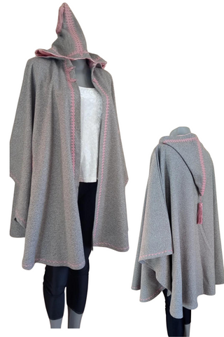 Moroccan Gray and pink embroidered Hooded coat SILHAM / cloak