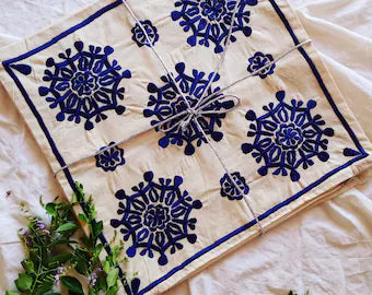 blue embroidered Moroccan pillows