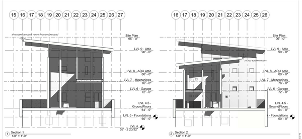 Cross sections of the Slope Home and Guest House