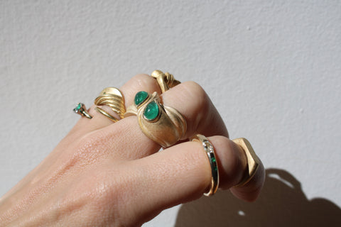 rings in gold with emeralds designed and collected by Dunia Simunovic