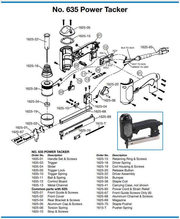 Crain 635 Opto Electric Stapler Parts Diagram