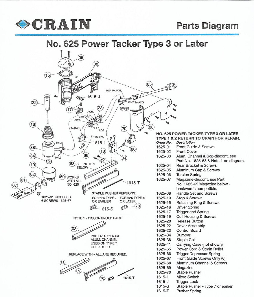 Crain Electric Carpet Stapler Parts Diagram