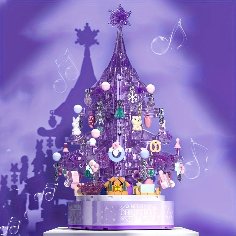 Crystal Christmas Tree Music Box Building Blocks Set, 729 PCS
