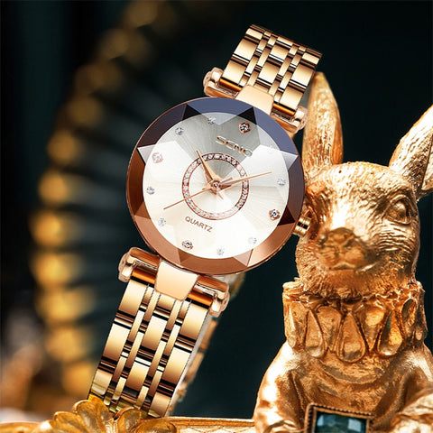Relógio Luxo Quartz Feminino com Pulseira em Couro