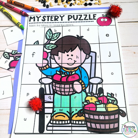 Fall Apple Mystery Puzzle Letter Matching