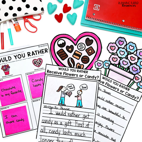 Valentine's Day Opinion Writing Craft, Would you rather receive candy or flowers?