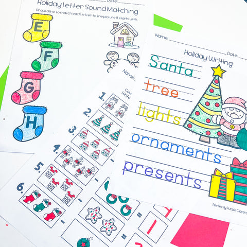 Kindergarten No Prep Holiday Printables