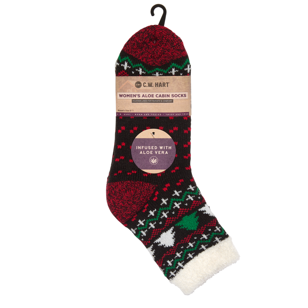 Cozy Cabin Xmas Tree Sock With Aloe - Black/Red