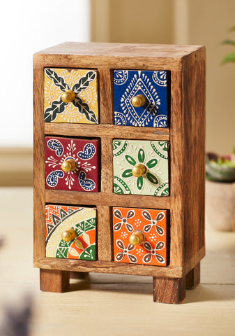 handmade mini wooden chest of drawers with flowers