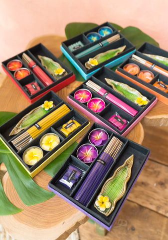 colorful incense gift set in lavender, jasmine, ocean, rose, orange and lily fragrance made by artisan