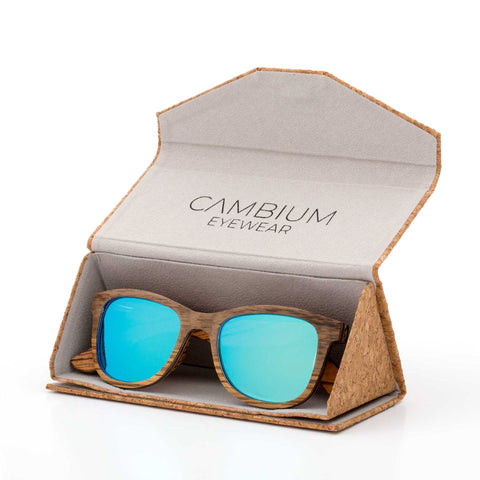 mens wooden polarized sunglasses in ice blue