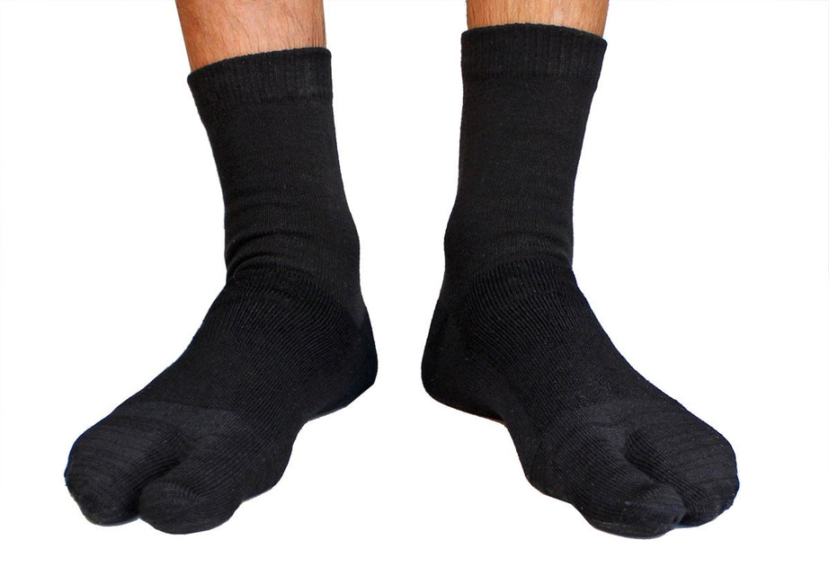 Crew Wool Tabi Socks - Black | Earth Runners Sandals - Reconnecting ...
