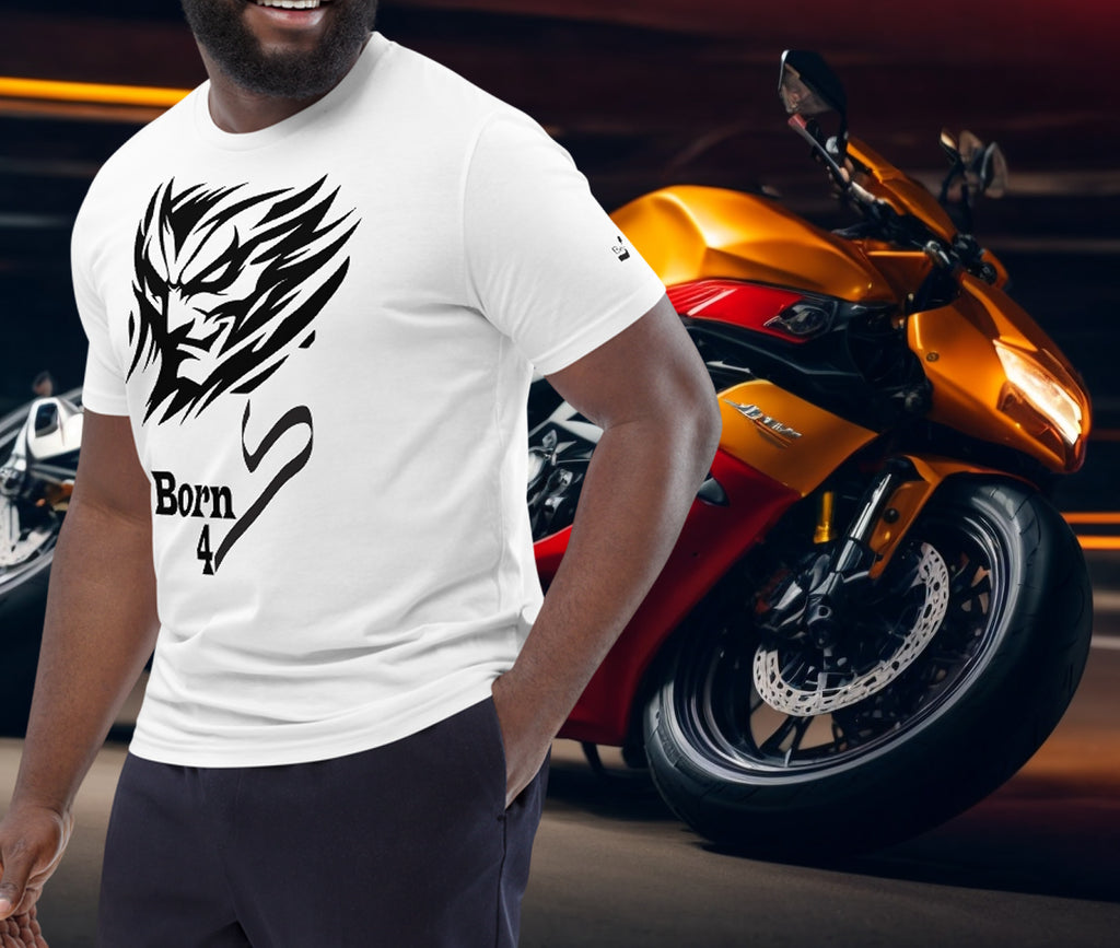 Introducing the "Born 4 Speed" Unisex Organic Cotton T-shirt, featuring artwork meticulously crafted by Bereniche Aguiar. This limited edition garment offers the same exceptional quality as the "Built 4 Speed" collection, ensuring premium comfort, style, and sustainability.