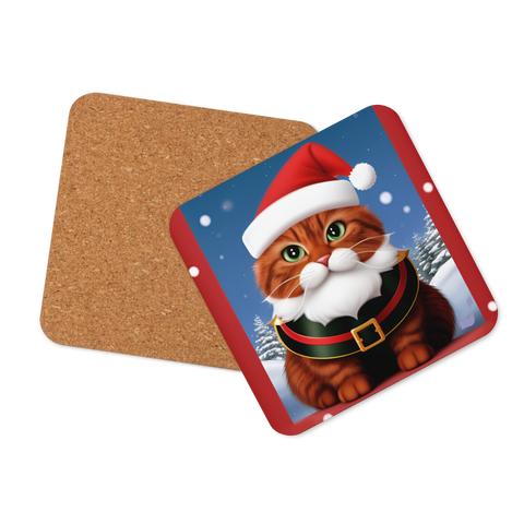 Meowry Claus BeSculpt Cork-back Coaster