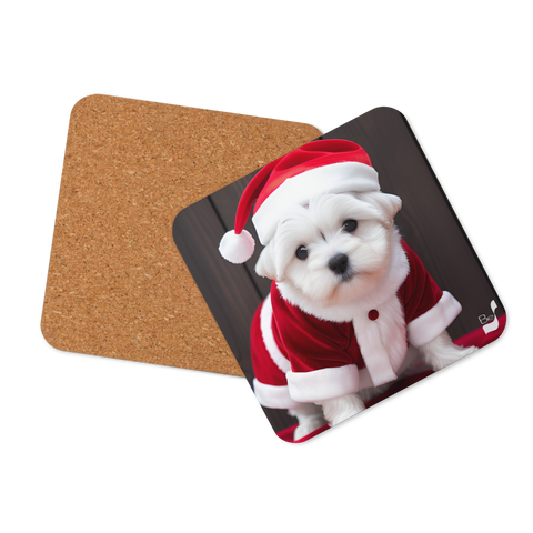 Puppy Claus BeSculpt Cork-back Coaster