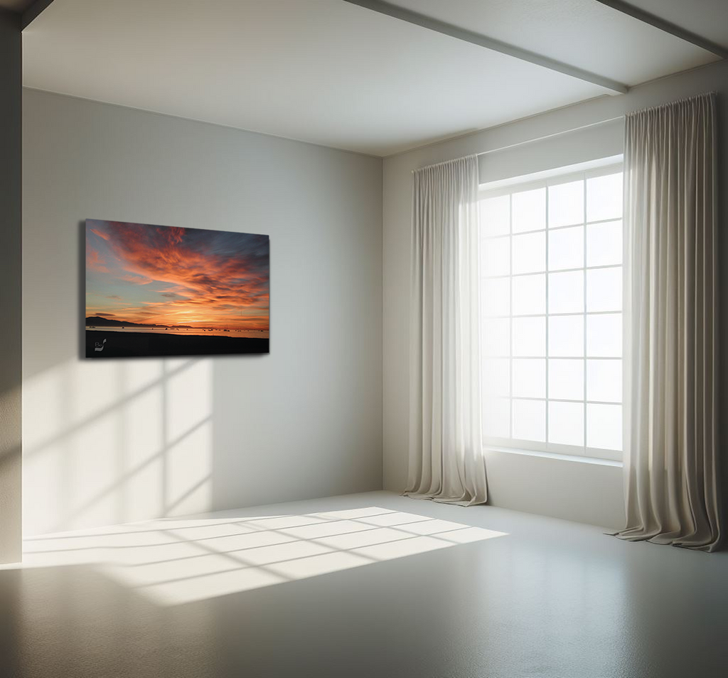 Image of Empty room with wall art Dawn BeSculpt Metal Photo-Art Seascape