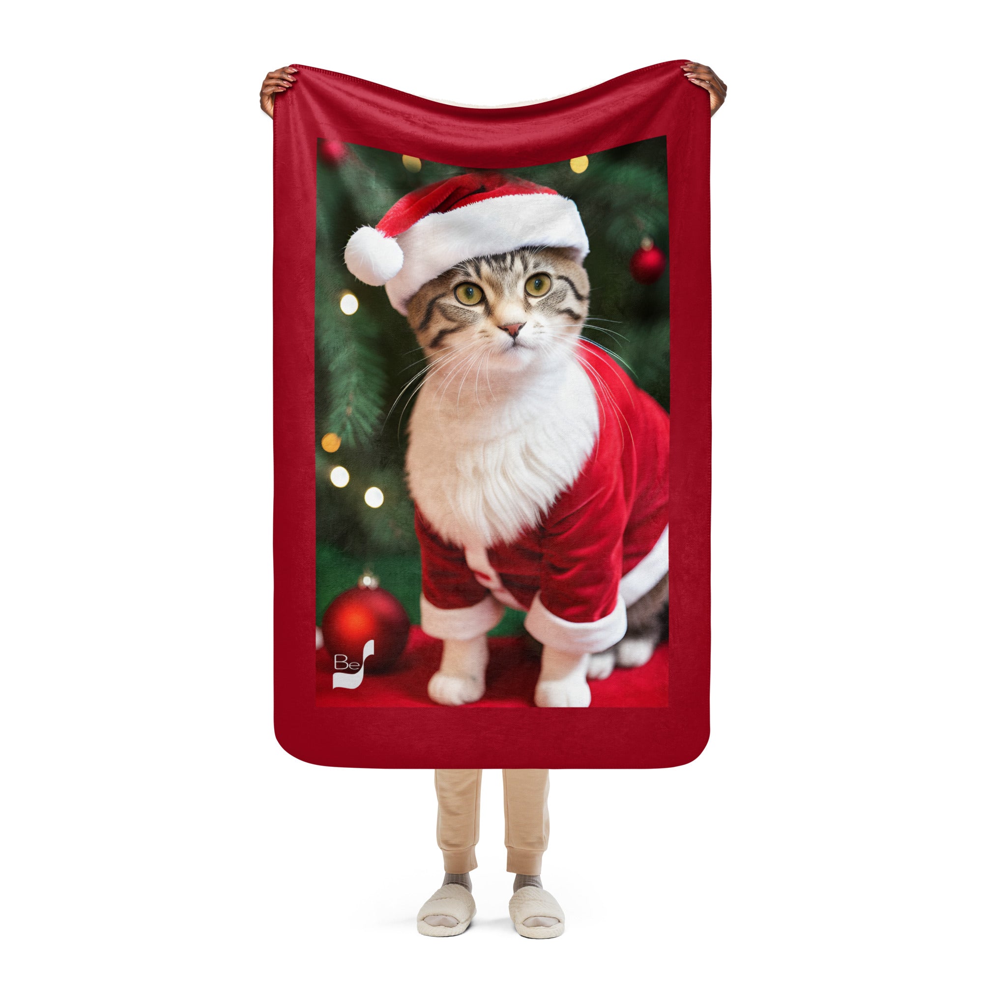 Purrfect Santa Kitty Sherpa Throw Blanket