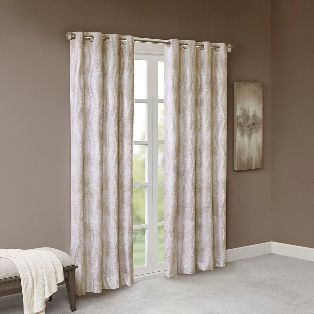 Victorio Printed Jacquard Grommet Top Total Blackout Curtain - Grey - 50x95"