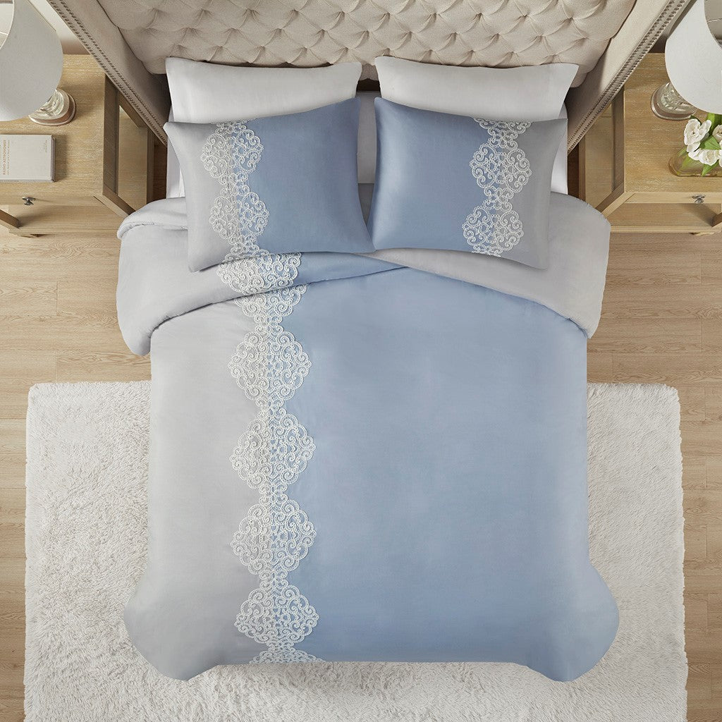 Panache 3 Piece Embroidered Microfiber Duvet Cover Set
- Blue - Full/Queen