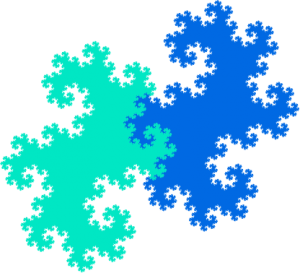 Two twin dragon fractals combined to form a larger twin dragon.