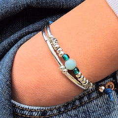 Aqua Amazonite Adjustable Blue Leather & Silver Bracelet