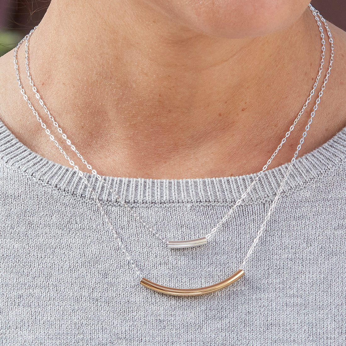 Georgia Sterling Silver and Gold Filled Bar Necklace