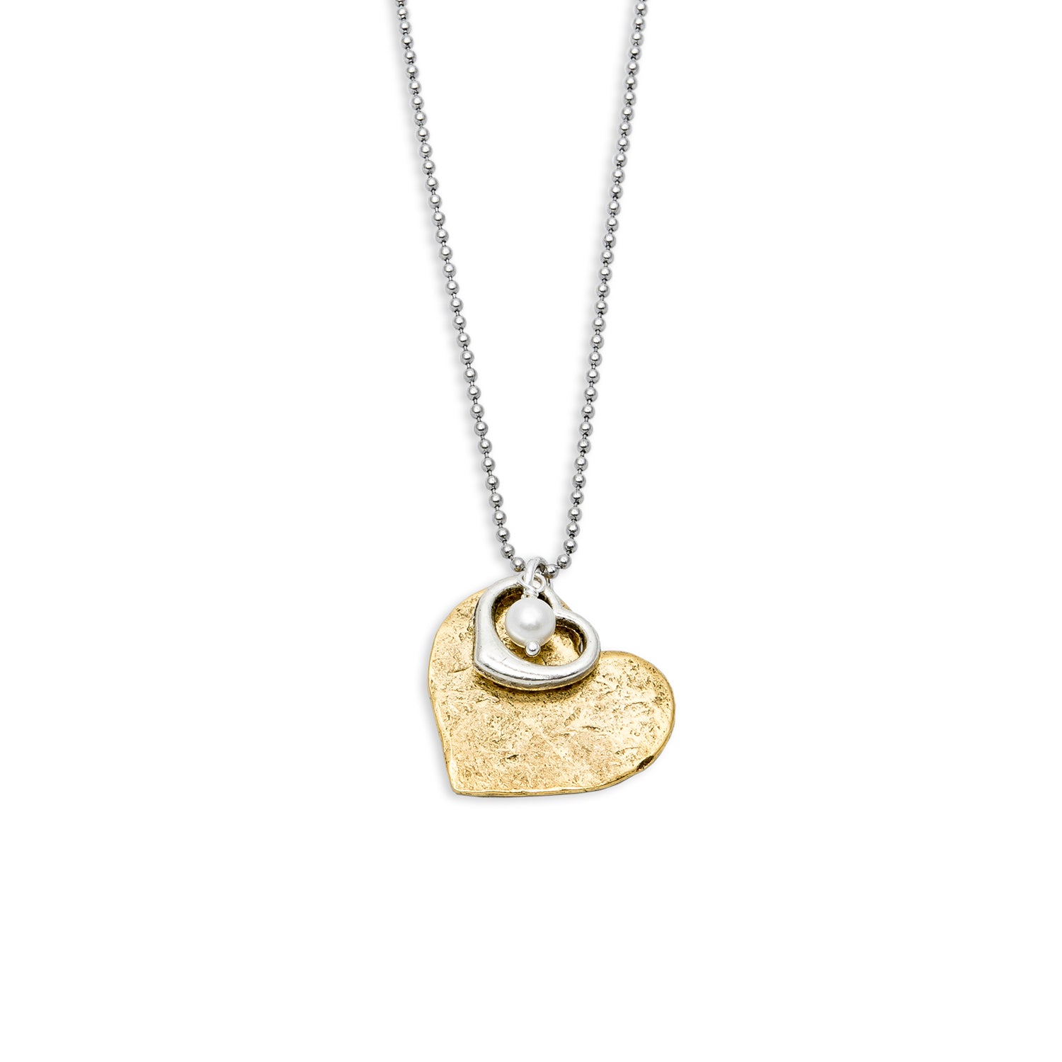 Cayenne Stainless Steel ADJUSTABLE Necklace with Gold Heart Charms, Freshwater Pearl