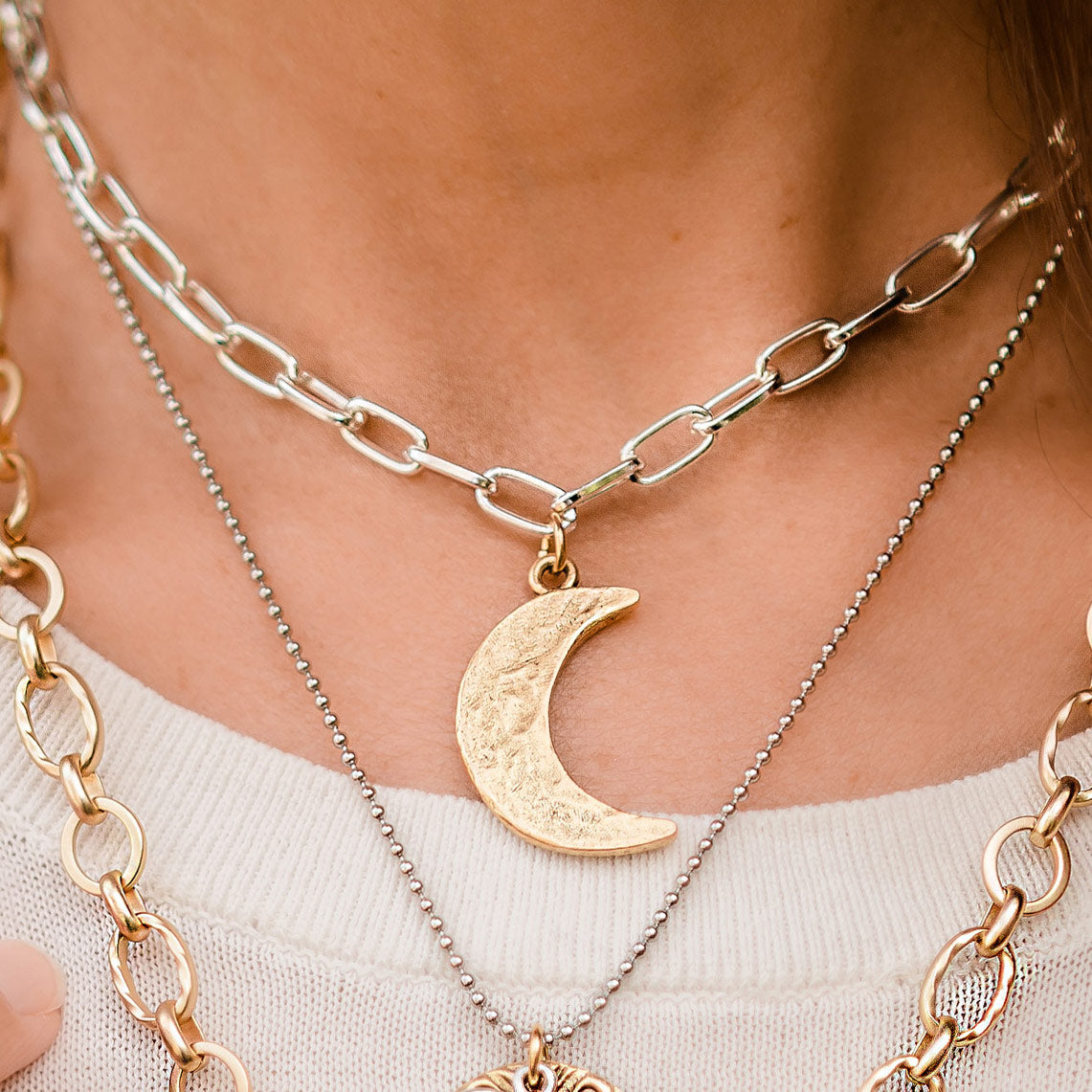 Hammered Gold Moon Pendant