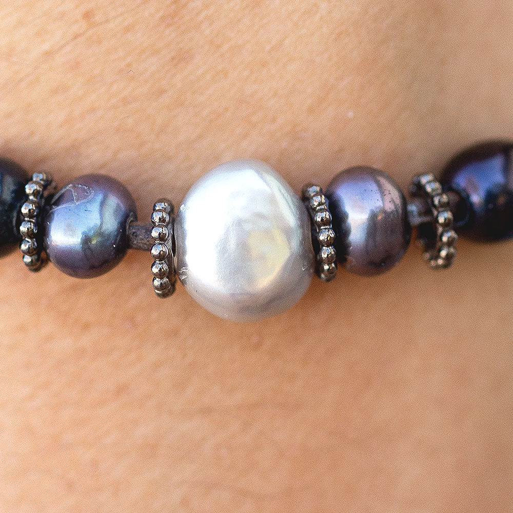 Lotus Freshwater Pearl Bracelet in Stainless Steel