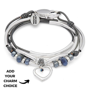 Crystal Water Adjustable Silver & Leather Bracelet with Pearl