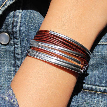 Bella Silver and Leather Wrap Bracelet