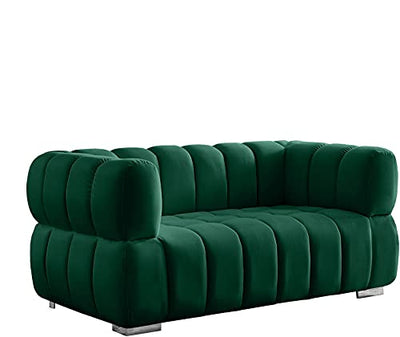 Meridian Furniture Gwen Collection Velvet Upholstered Loveseat with Deep Biscuit Tufting, Green