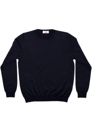 Navy Blue Cotton Crewneck Sweater - Stefano Bemer