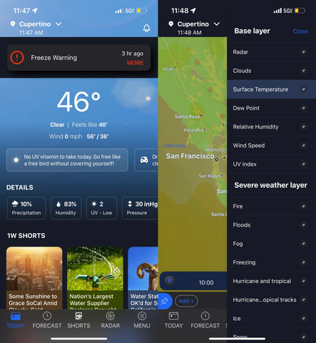 Screenshots of 1Weather app and widget