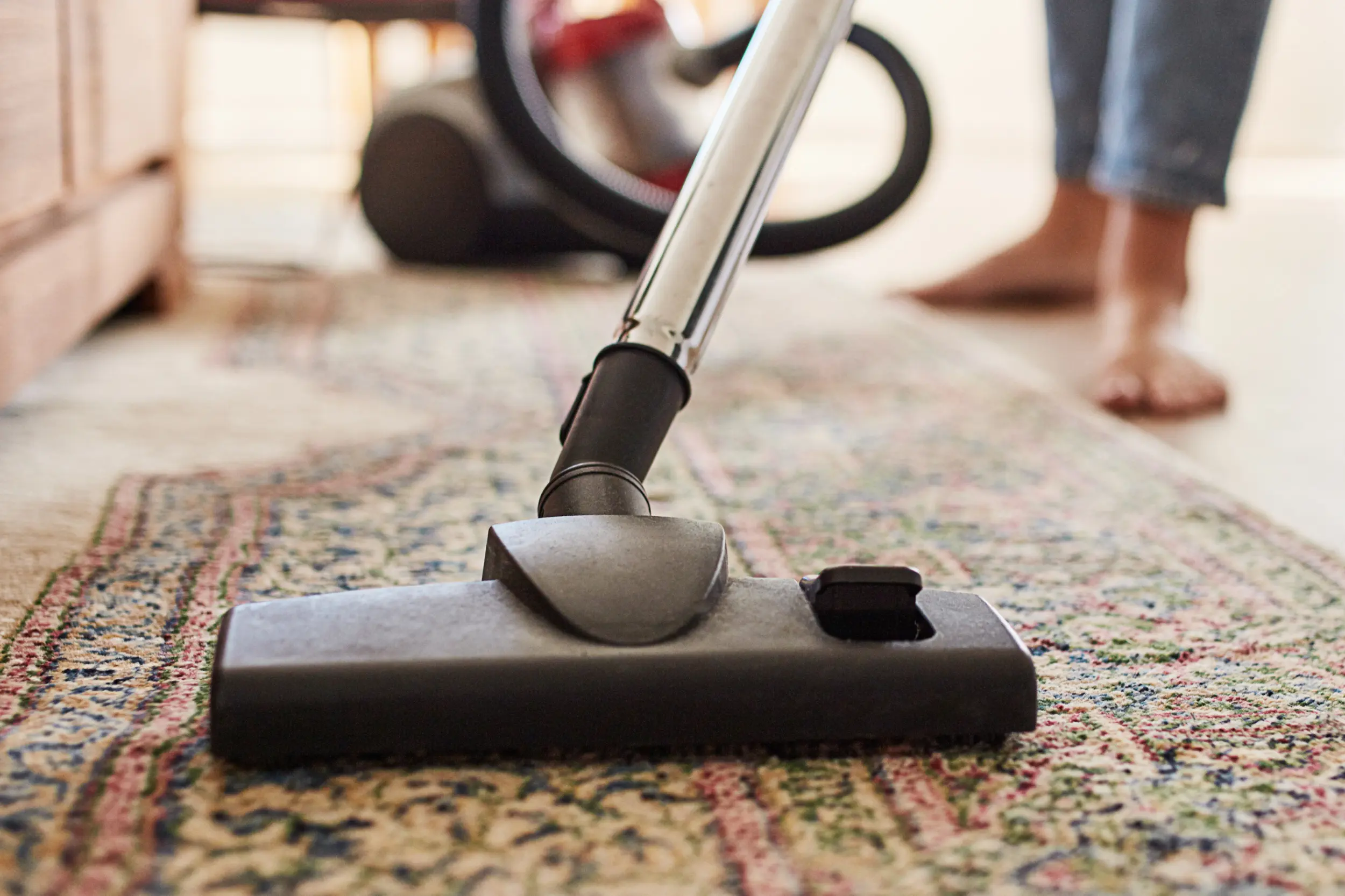 An image of someone steam cleaning their home carpets and rugs