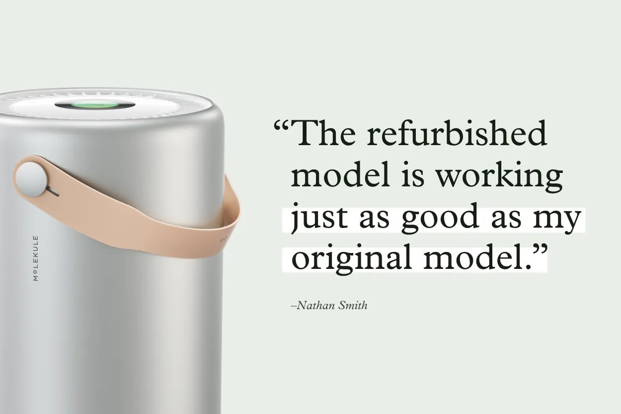 A customer review reads, "“The refurbished model is working just as good as my original model.” –Nathan Smith