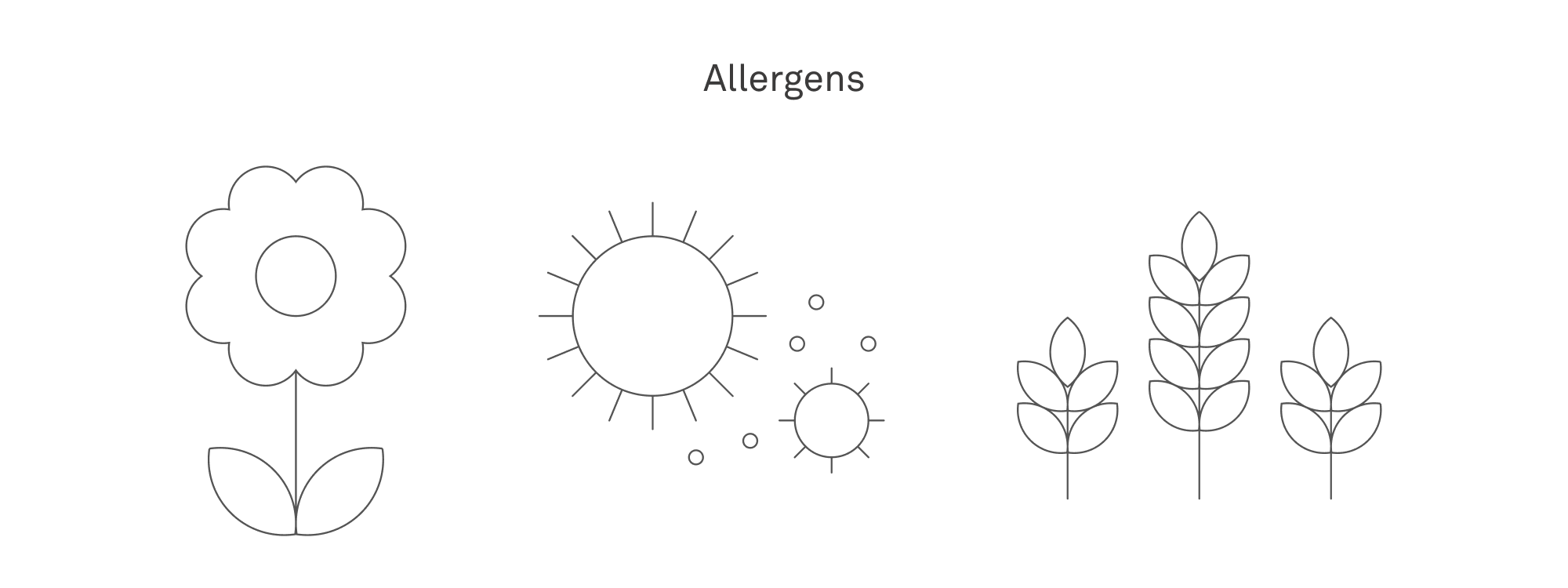 Vector art of allergens, including a flower, pollen, and plants