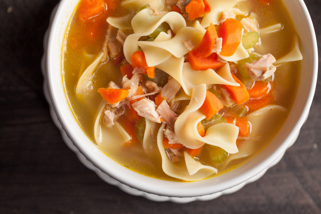 Chicken noodle soup in a bowl