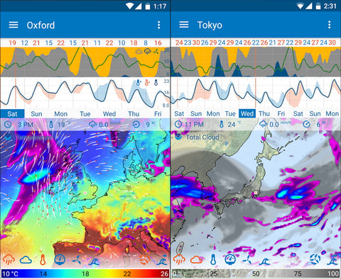 Screenshots of Flowx weather map app