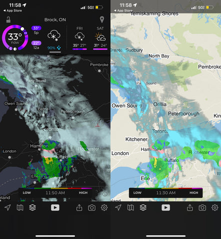 Screenshots of MyRadar weather radar app