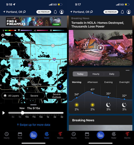 Screenshots of Weather Channel weather forecast app