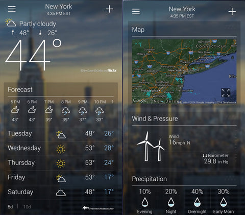 Screenshots of Yahoo Weather mobile app