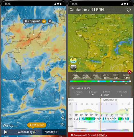 Screenshots of Windy.com weather map app
